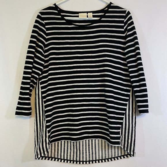 Chicos Striped Pullover Top Lace Detail Cotton - Picture 1 of 10